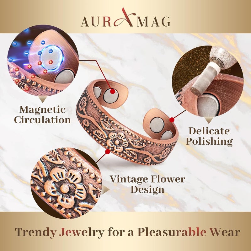 Auramag Copper Band for Women, Magnetic Bands with 3500 Gauss Magnets, 99.99% Pure Copper Jewelry with Gift Box - Image 3